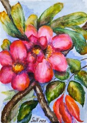 Original Watercolor Flower A4 Tropical Travel Art Bright Floral Painting OOAK