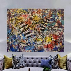 Jackson Pollock Style Giant Canvas Painting 84”X62” (7 Foot) Abstract Modern XL