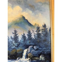 Vintage Sybil 1982 Original Oil Painting Mountain Waterfall Landscape Framed Art
