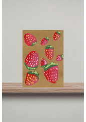 ACEO / ATC Strawberries Toned Paper Still Life Background Acrylic OOKA Painting