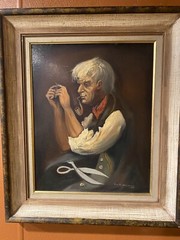 Roy M. Steinberg Impressionist painting Men Smoking Pipe Oil on Board Signed