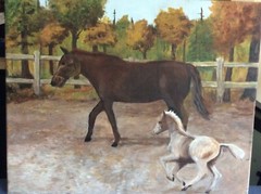 Horses original oil painting on canvas, Mare And Colt Horses