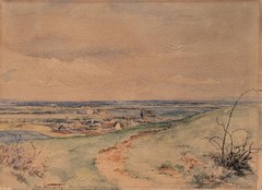 Jan Nowopacky Czech Republic landscape Saar Bergen unique watercolor 1849