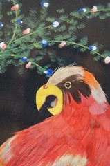 Mid Century Mexican Mixed Media Feather Folk Art Parrot Cockatoo Painting 15″