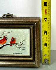 Miniature Folk Art Bird Painting Signed Hazel Dunaway Framed