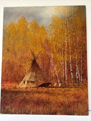 Mark Geller Painting Indian Camp Tribal Native American Landscape Famous Oil 14”