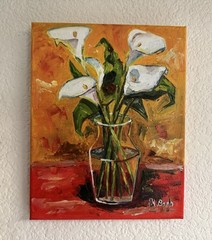 ORIGINAL OIL PAINTING STILL LIFE VIBRANT PEACE LILY FLOWER VASE SIGNED 8×10