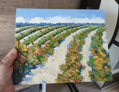 Original Art Oil Painting Vineyard Tuscany Landscape on Canvas Board 24x30cm