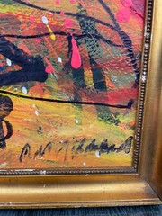 Modern Painting Art Picture Abstract Composition Danish Midcentury 34.5x28cm
