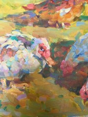 Oil painting Agriculture Birds Ukrainian painter Canvas Unframed Decor original