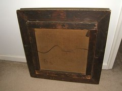 Antique Oil J. Fox 1923 Violet Floral Display Wood Gesso Frame 23 1/2″ x 23 1/2″
