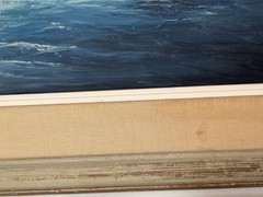 John Stancin Original Oil on Canvas Moonlit Harbor Seascape Painting Frame 27×23
