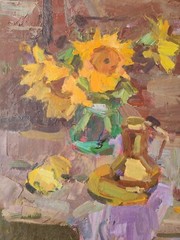 Ukrainian Oil Painting Impressionism Still Life flowers sunflower