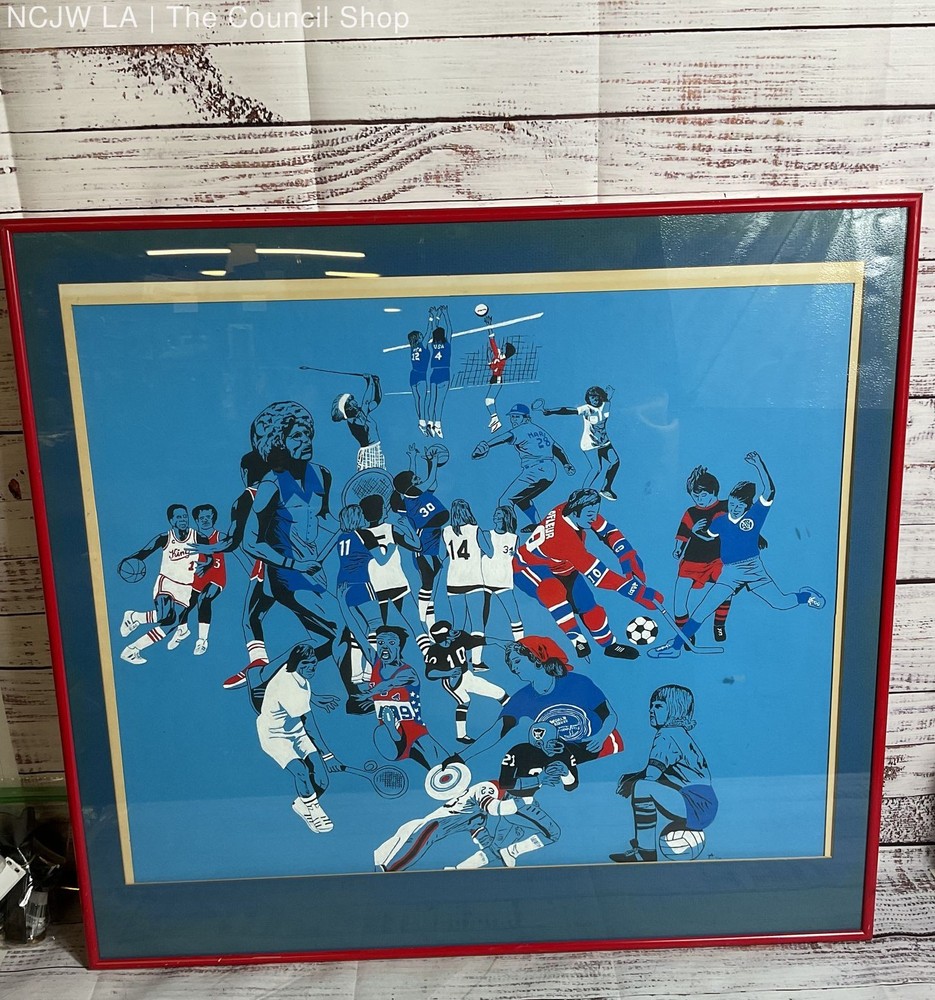 VTG. Original Sport Collage Painting- FRAMED 23.5″ X 25
