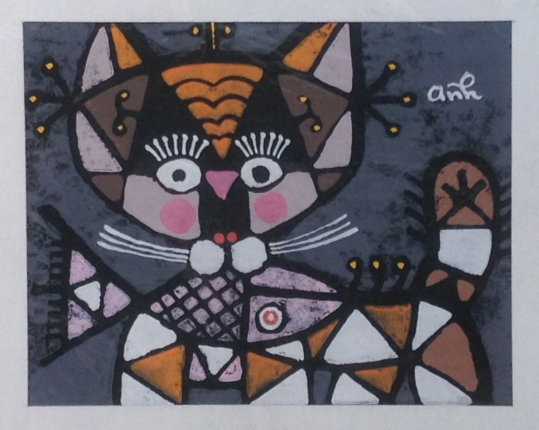 Viet Anh Vietnamese abstract cat graphic painting art in heart