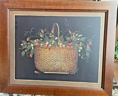 Mary Beth Baxter Nantucket Basket of Strawberries on Canvas, Signed Folk Art