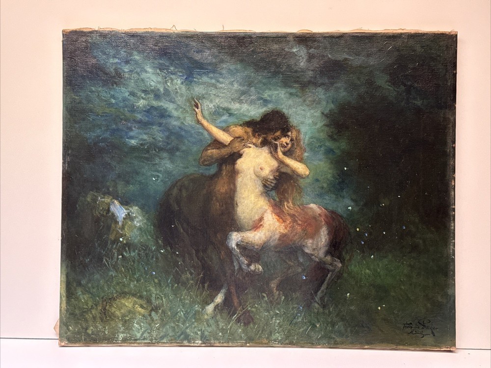 Antique Centaur Centaurs Painting Ferdinand Leeke Large Oil Night Portrait Icon