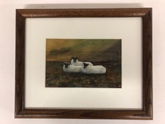 Signed Phillip Cox Luth “Closely Knit Family” Sheep Watercolor 12 1/2” X 15 3/4”