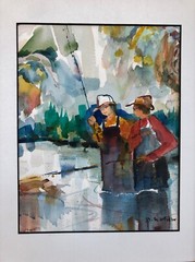Fly Fishing, An Original Watercolor, by Impressionist Artist: M. Waltsela. MINT