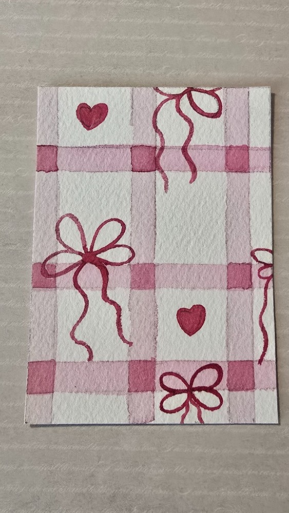 „Coquette Pink Bow Pattern 1“ cute ACEO art card original by Cassandra Lyon