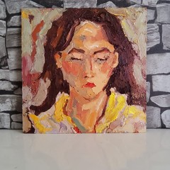 Woman Face Painting Oil Original Artwork Portrait Abstract Modern Small Painted