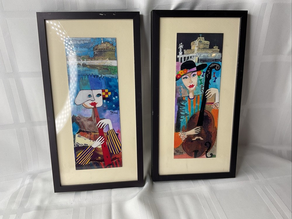 Lot Of 2 Framed Picasso Style Pictures – Signed Meli 04