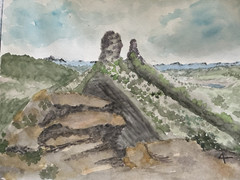 Original Watercolor CHIMNEY ROCK MONUMENT Pagosa Springs Colorado Landmark 12×9