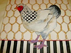 16 by 20 Inch Acrylic Painting on Canvas, „CHECKERED HEN“ Charlene Kraft