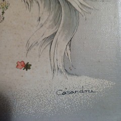 Vintage 8×10 Oil Painting Casandra signed Artistic Unicorn Flowers Butterfly