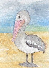 Aceo By Kenna Painting Pelican bird Art 2.5” X 3.5” Signed