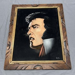 VINTAGE 1970S VELVET ELVIS PAINTING MEXICO WOOD FRAME 24”X20”