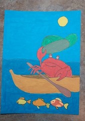 Original Painting Crab Boat Ocean Seascape IMPRESSIONISM Tropical Scene 6×8