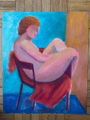 Vintage 1980s Abstract Acrylic Seated Figure on Paper Hillary Blass 15×18 OOAK
