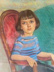 Vintage Mid-Century Pastel Portrait Painting Martha Herpst Newcomb Macklin Frame