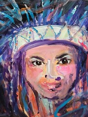 Original Acrylic Native Spirit Female Expressionistic Painting 12 X 16 In