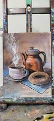 Original Expressionist 9 x 12 Coffee And Bagel Canvas Kitchen Art Painting