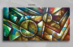geometric design painting green blue circles original M.Lang home interi or dec