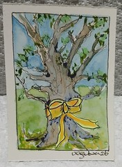Yellow Ribbon Old Oak Tree Watercolor ACEO — Hope & Homecoming Art by Virginia