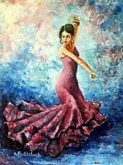 Flamenco Dancer in Crimson #2: 12”x16” Oil Painting, part of 3 painting ensemble
