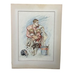 Orig 1942 Pure Americana Watercolor Painting Football Hero Art Leyendecker