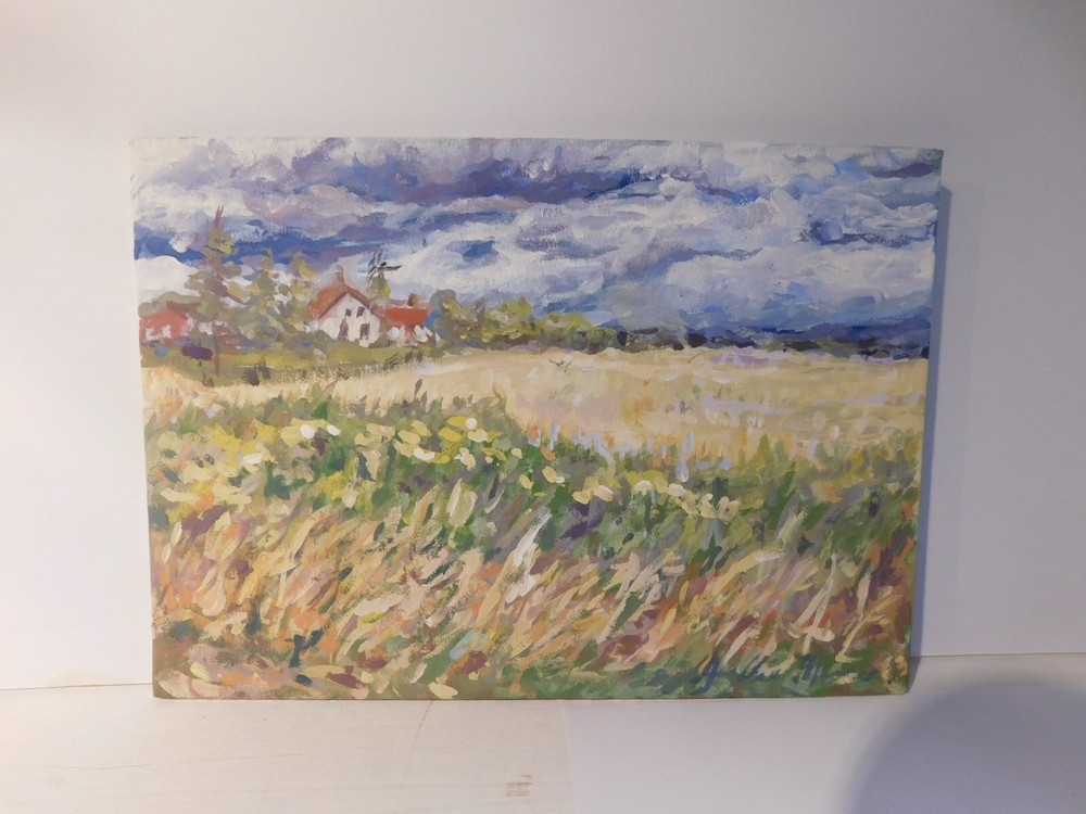 Storm Coming in – Casein Landscape painting by Julie Miscera 2024 on panel