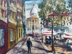 Mid Century Painting France French Impressionist Mystery signed street Scene