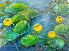 Oil original painting on canvas 16×12 inches Waterlily pond
