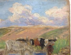 19th Century Impressionism Eugene BOUDIN Landscape Cows Authentic Oil painting