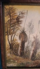 VINTAGE JOHN DIMECH ACRYLIC PAINTING on HARDBOARD AUSTRALIAN OUTBACK GRASS TREES