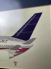 Vintage USAir Plane by Hurley Signed Framed & Matted 1997 Art Print Drawing