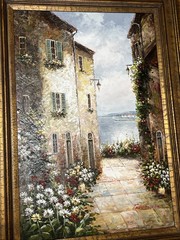 John Sloan Oil On Canvas Wood Framed Artwork Large ~ Villa Overlooking Ocean