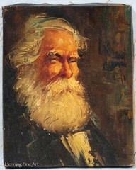 Vintage Impressionist Oil Painting Portrait of White Bearded Man 10×8″