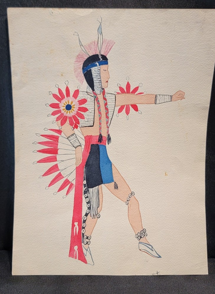 War Dancer Arapaho Style Native American Original Gouache On Paper signed
