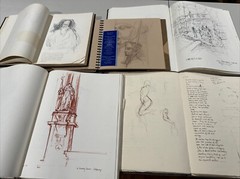 VINTAGE DRAWING PAINTING LOT COLLECTION BOOKS SKETCHES WRITING JOHN BROWNFIELD